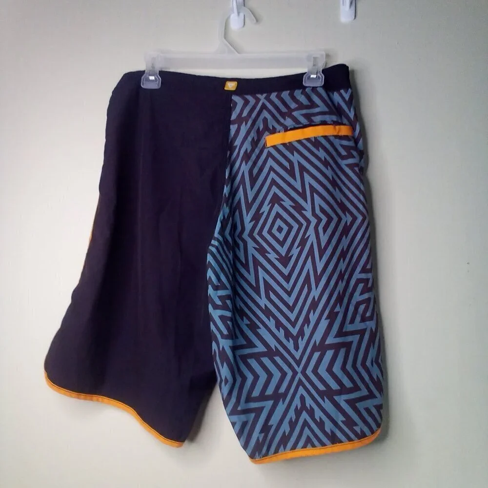 Society Of The Sun Swim Trunks Men 32 Board Shorts Brown Orange Blue